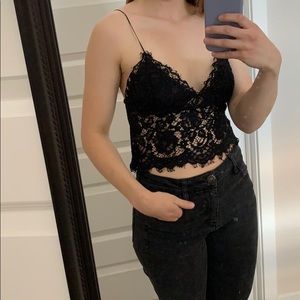 Express Black Lace Side Zip Bralette Top